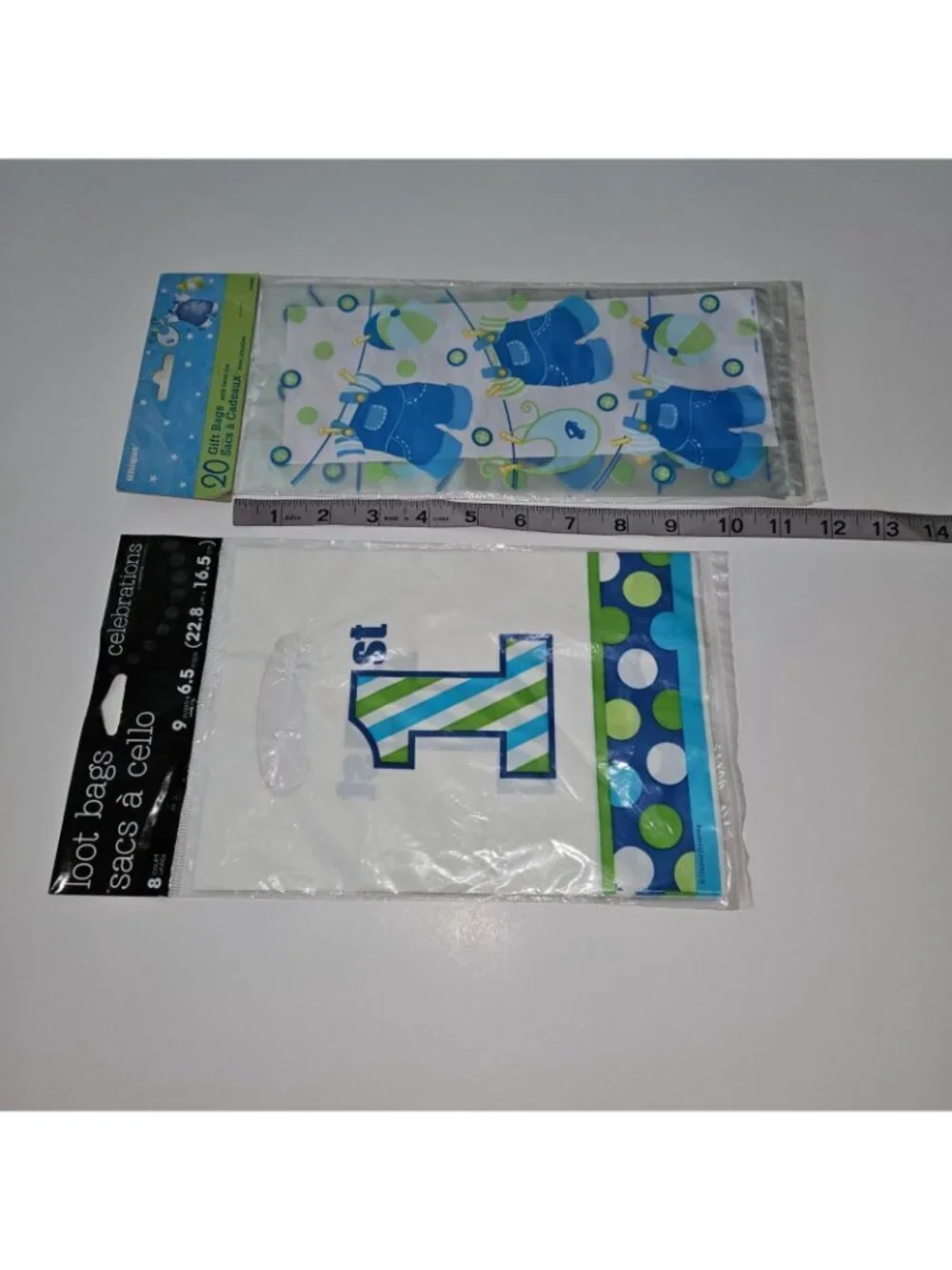 NEW Baby Boy 1st Birthday Loot Gift Bags Blue Green Overalls Bibs Baby Shower